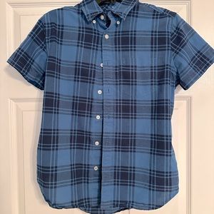 Men’s Gap Lived In Short Sleeve Button Front Button Down Shirt Blue Plaid Small